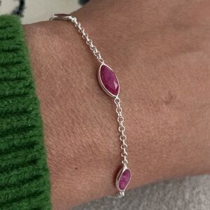 925 Silver and Genuine Faceted Ruby Bracelet